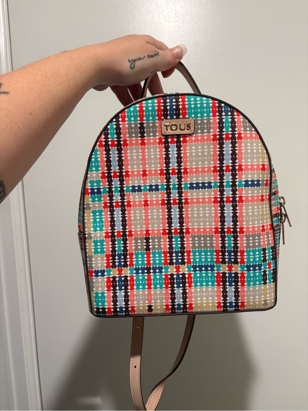 TOUS Multicolor Plaid Mini Backpack - Cream, Turquoise, Red, Navy